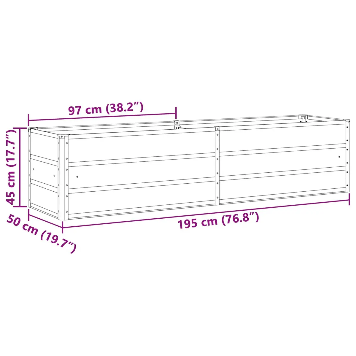 Steel Planter Outdoor Garden 195 x 50 x 45 cm Galvanised Anthracite