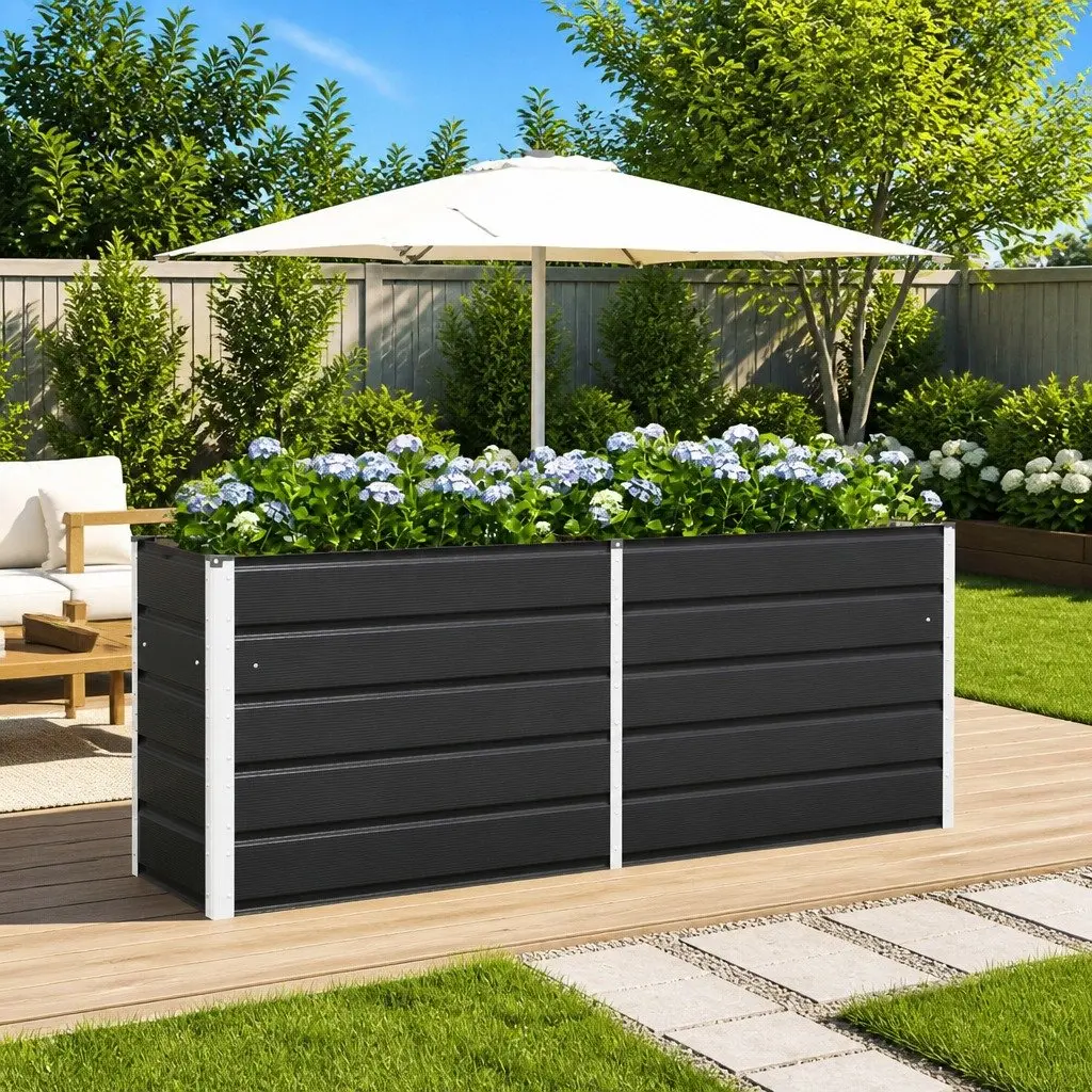 Steel Planter Outdoor Garden 195 x 50 x 75 cm Galvanised Anthracite