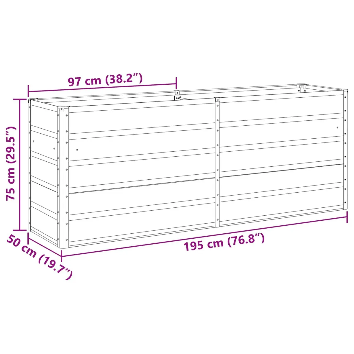 Steel Planter Outdoor Garden 195 x 50 x 75 cm Galvanised Anthracite