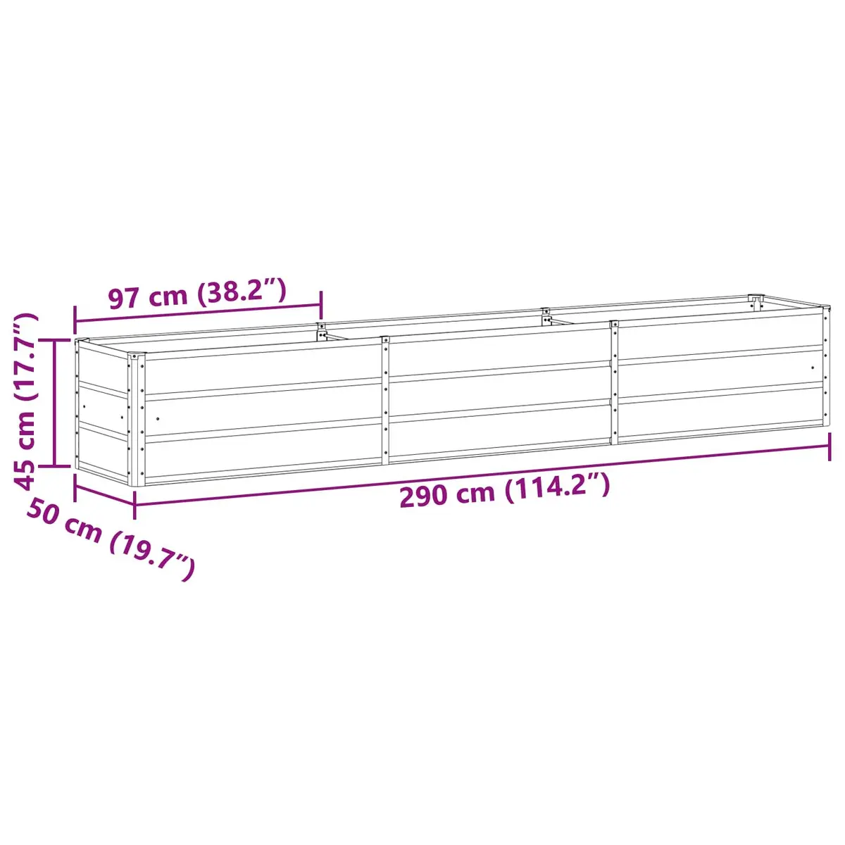 Steel Planter for Garden Outdoor 290 x 50 x 45 cm Galvanised Anthracite