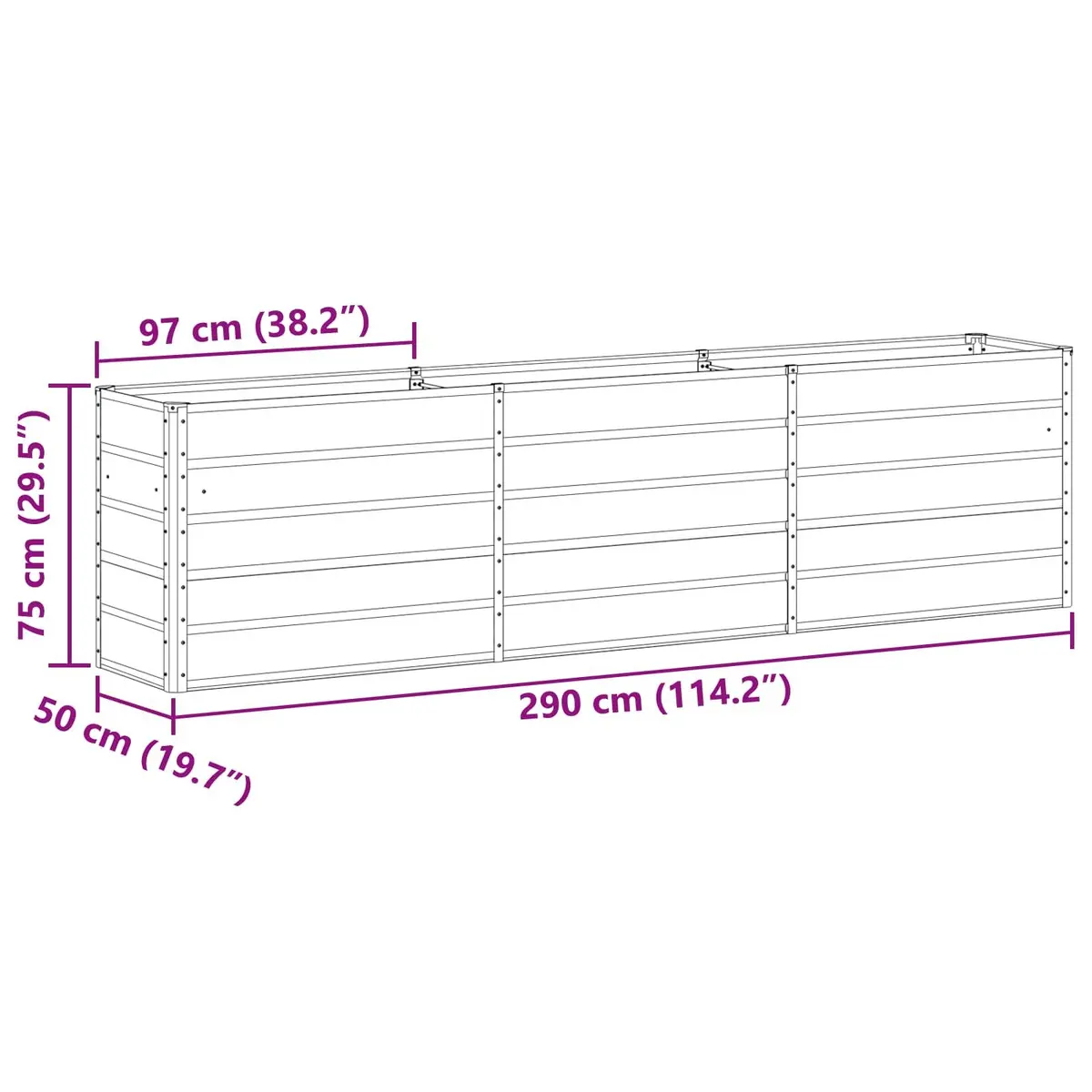 Steel Planter for Garden Outdoor 290 x 50 x 75 cm Galvanised Anthracite