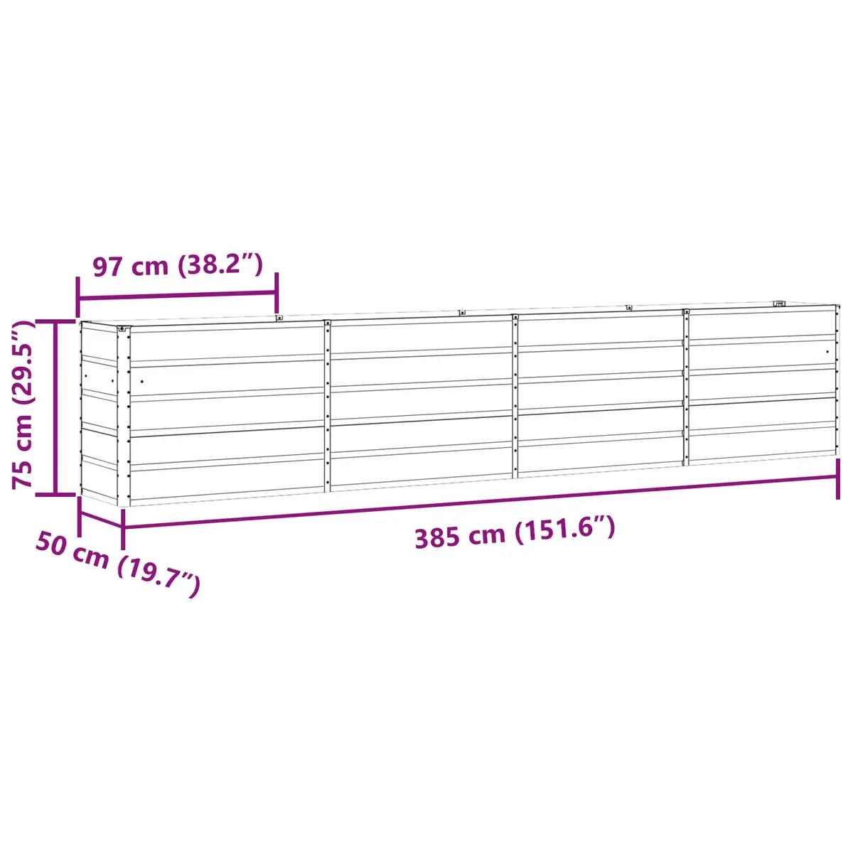 Steel Planter Anthracite 385 x 50 x 75 cm Garden Terrace Outdoor Raised Bed