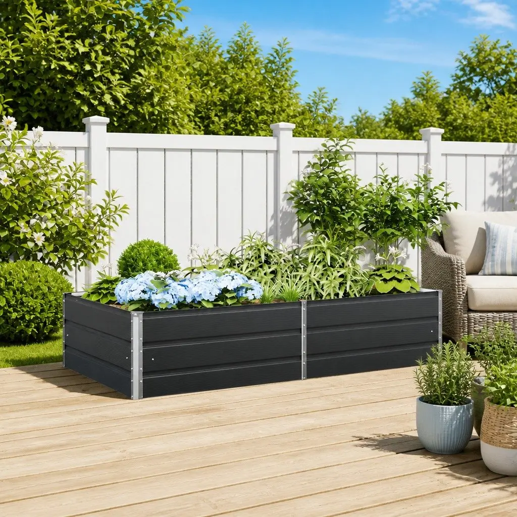 Steel Planter Outdoor Garden Anthracite 195 x 100 x 45 cm Galvanised