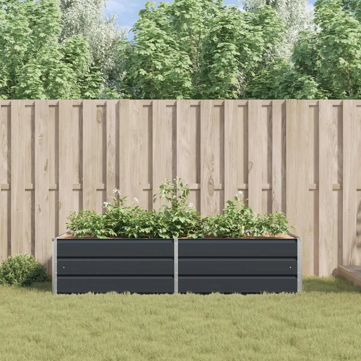Steel Planter Outdoor Garden Anthracite 195 x 100 x 45 cm Galvanised