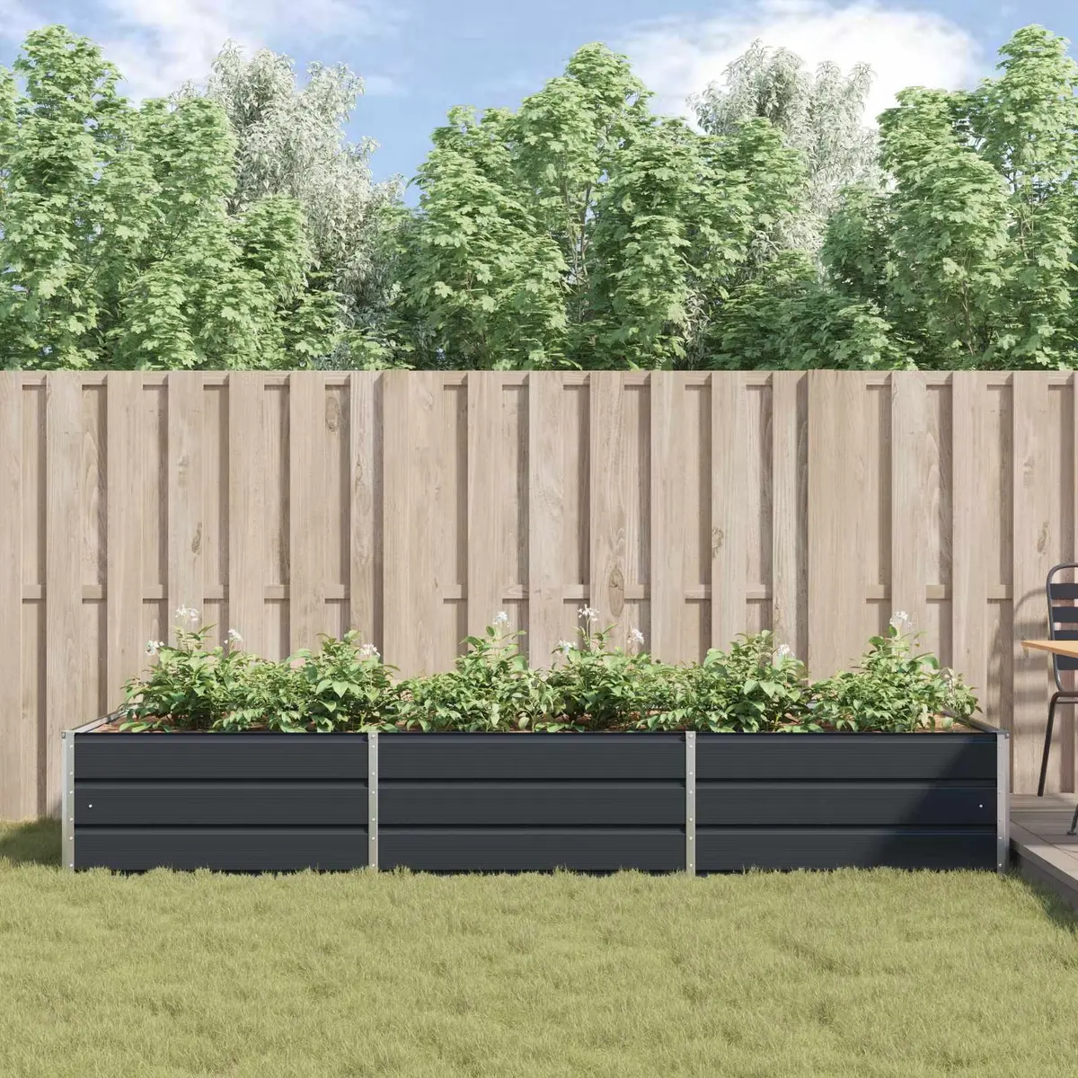 Large Steel Planter for Outdoor Garden 290 x 100 x 45 cm Anthracite