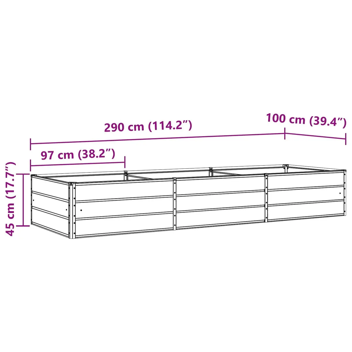 Large Steel Planter for Outdoor Garden 290 x 100 x 45 cm Anthracite