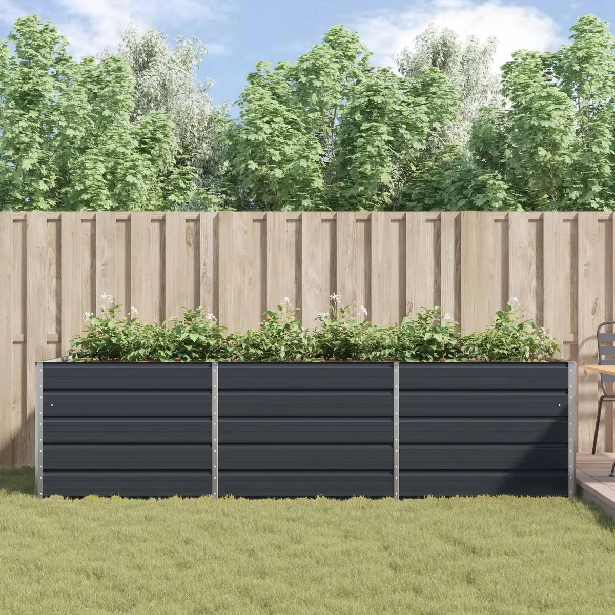 Steel Planter Outdoor Garden Patio Anthracite 290 x 100 x 75 cm Galvanised