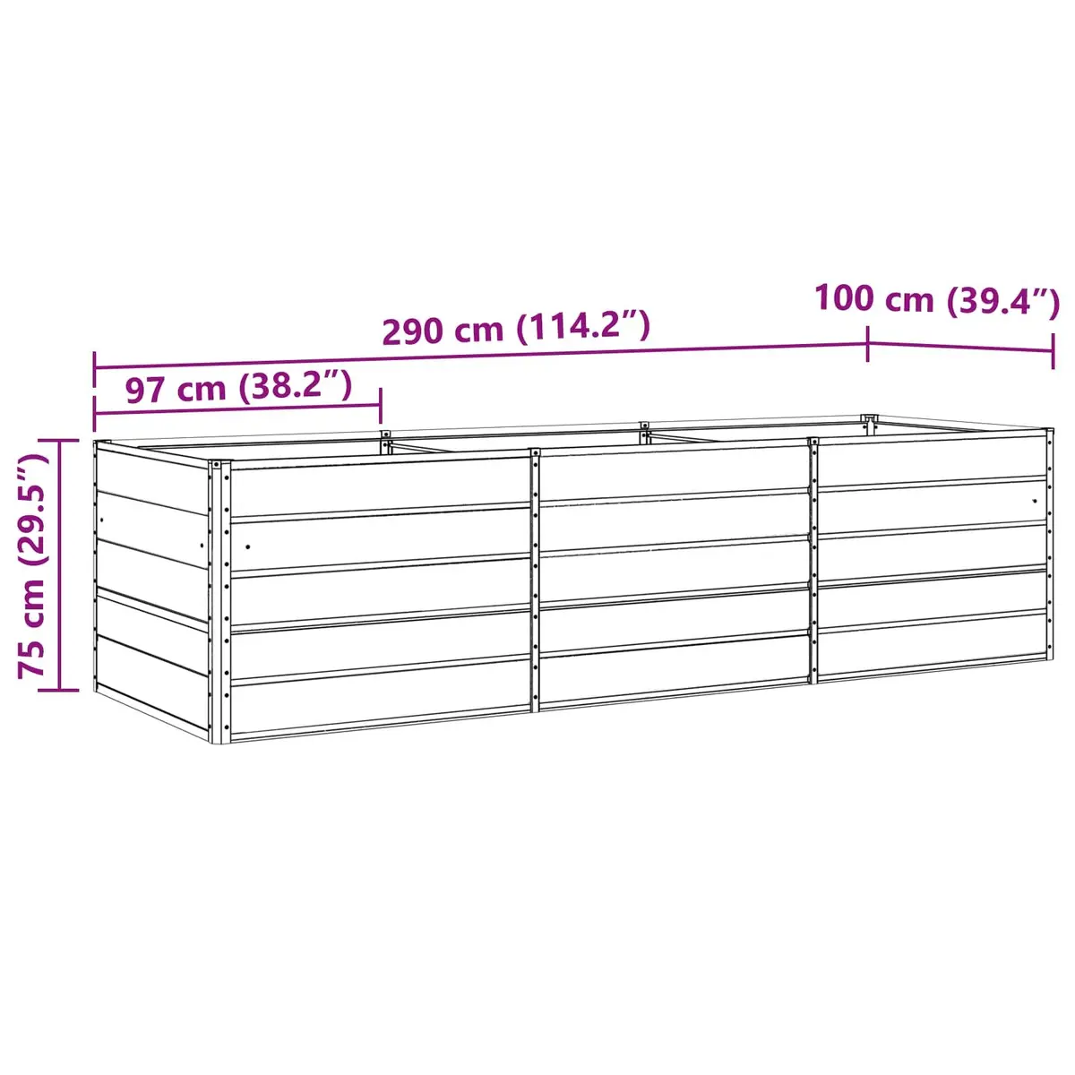 Steel Planter Outdoor Garden Patio Anthracite 290 x 100 x 75 cm Galvanised