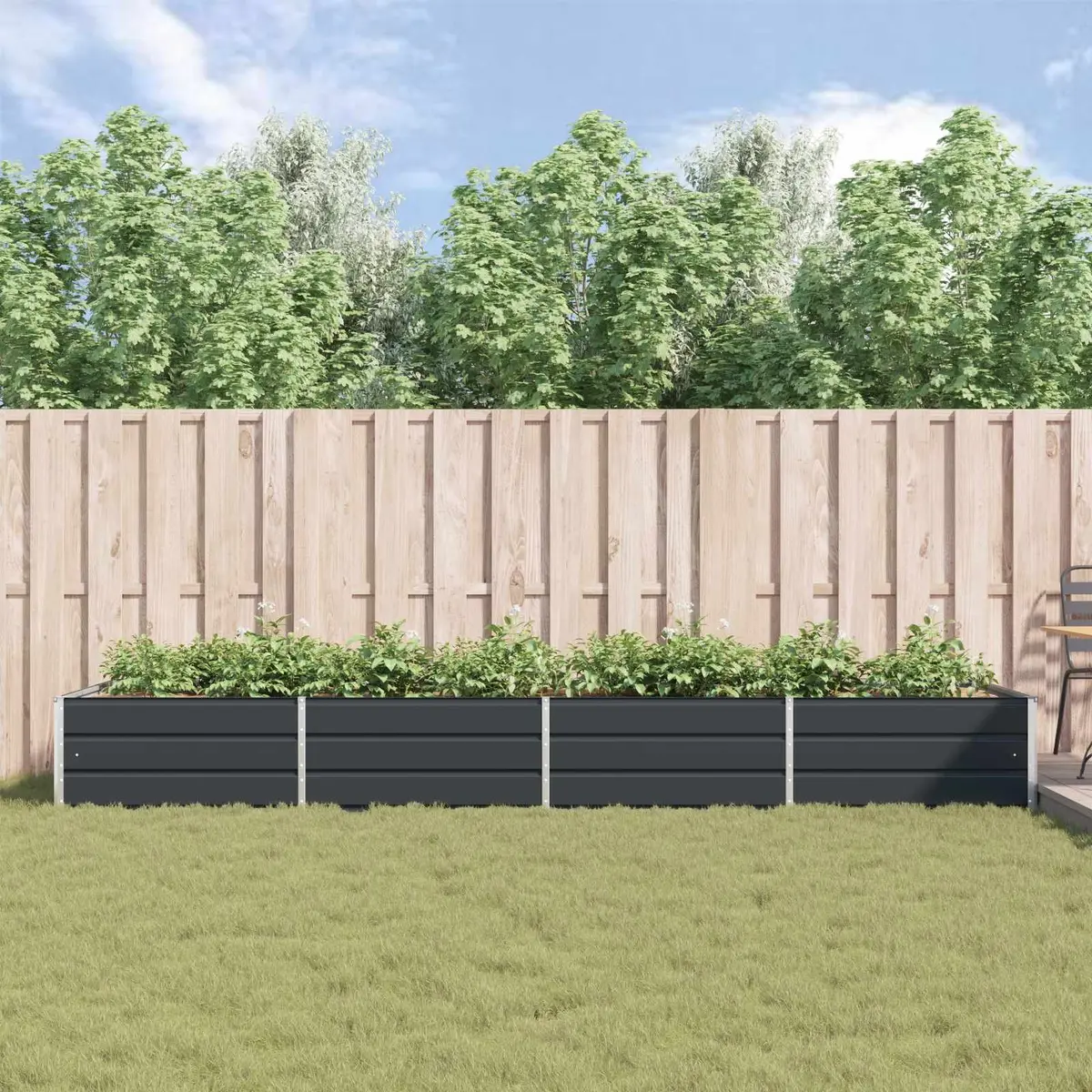 Galvanised Steel Planter Outdoor Garden Patio 385 x 100 x 45 cm Anthracite Large