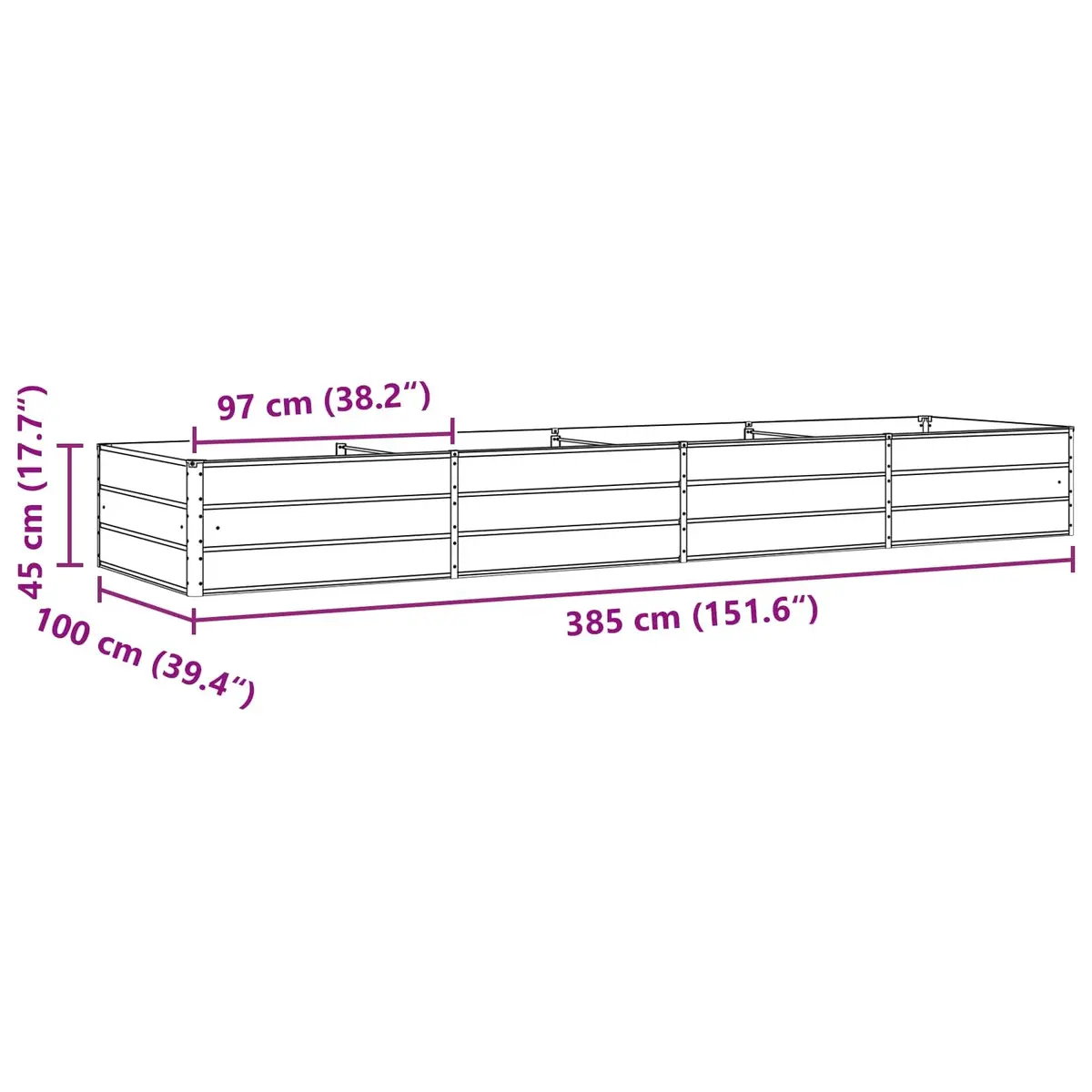 Galvanised Steel Planter Outdoor Garden Patio 385 x 100 x 45 cm Anthracite Large