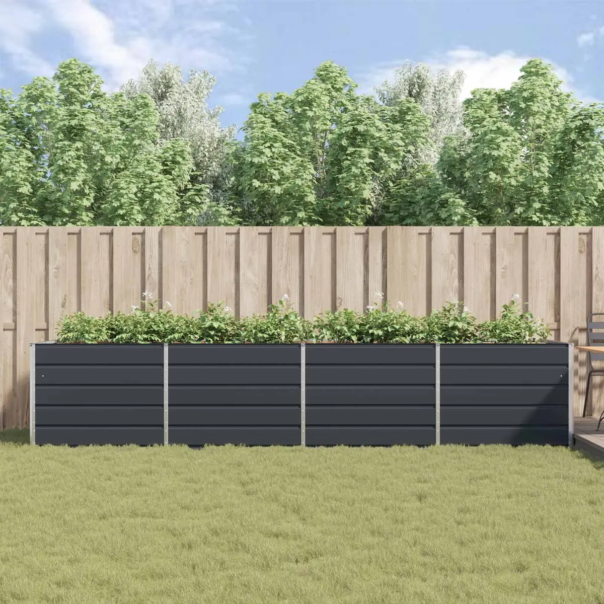 Garden Planter Anthracite 385 x 100 x 75 cm Outdoor Steel Raised Flower Bed