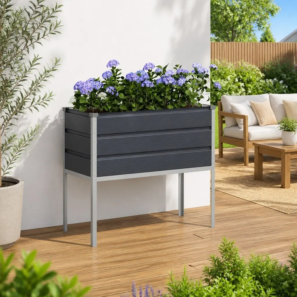 High Foot Planter Outdoor 100 x 45 x 90 cm Galvanised Steel Anthracite