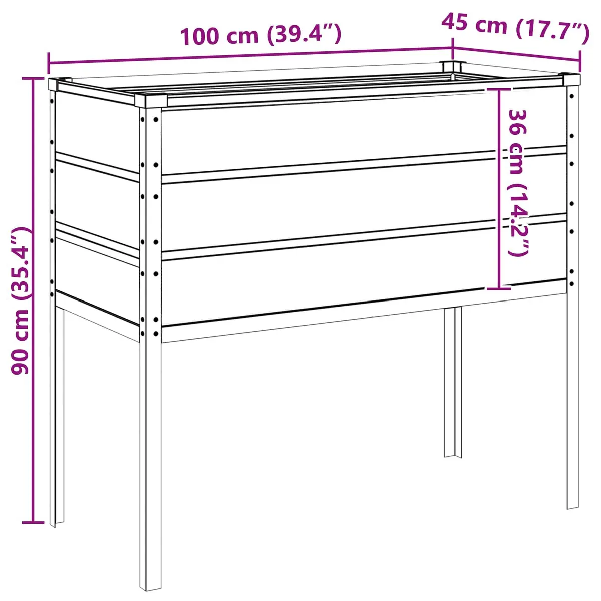 High Foot Planter Outdoor 100 x 45 x 90 cm Galvanised Steel Anthracite