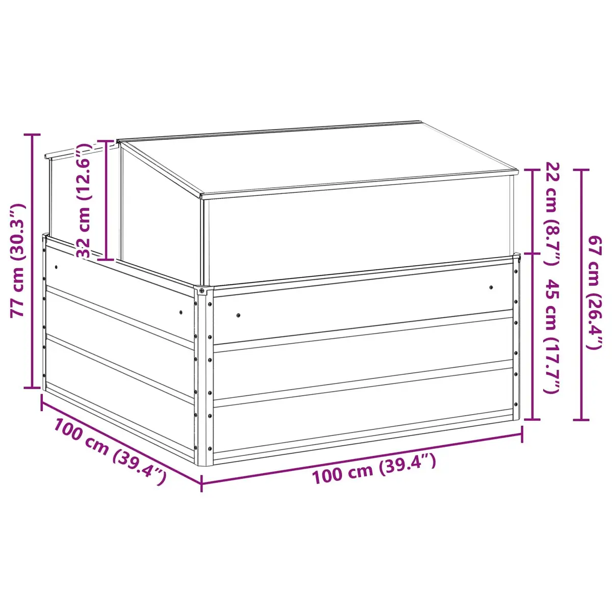 Planter Outdoor 100x100x77cm Galvanised Steel Large Raised Bed