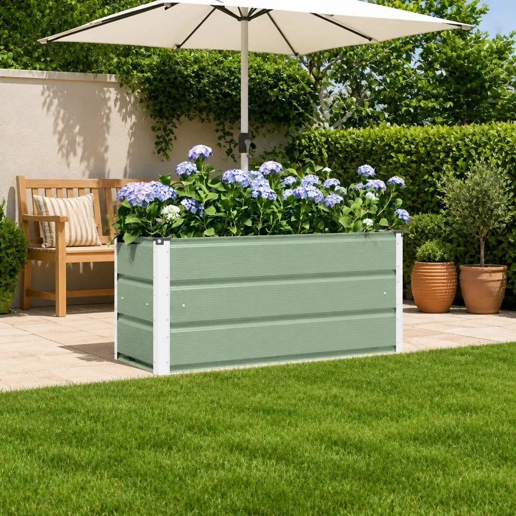Steel Planter Container Indoor Outdoor Garden Patio Balcony 100 x 40 x 45 cm Green