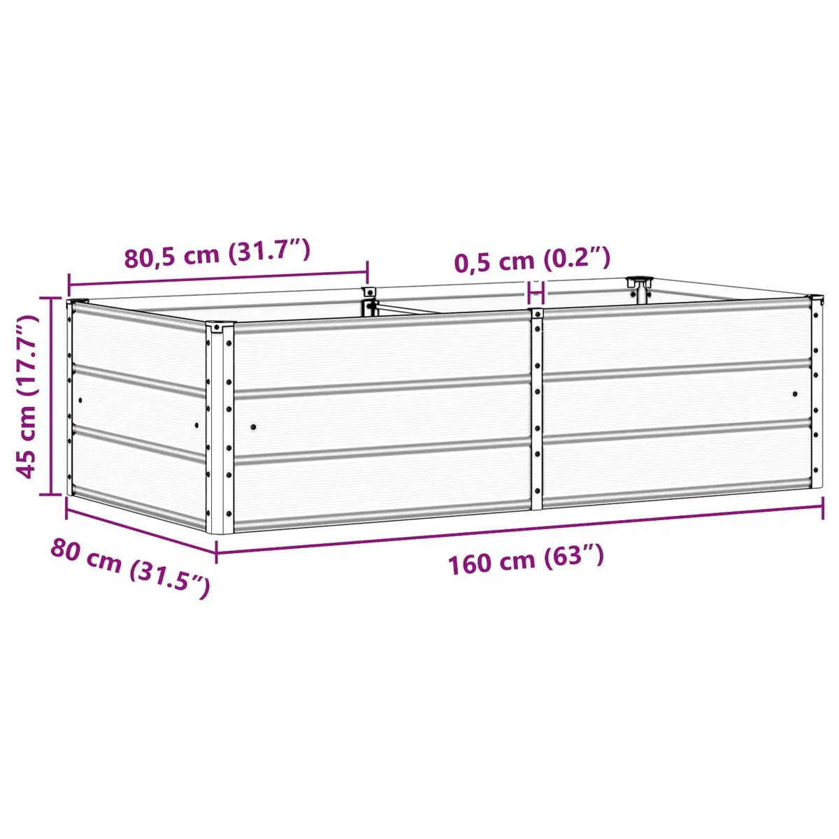 Green Steel Garden Planter Indoor Outdoor 160x80x45cm