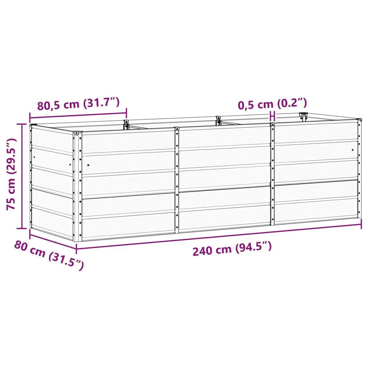 Steel Garden Planter Box Indoor Outdoor 240cm