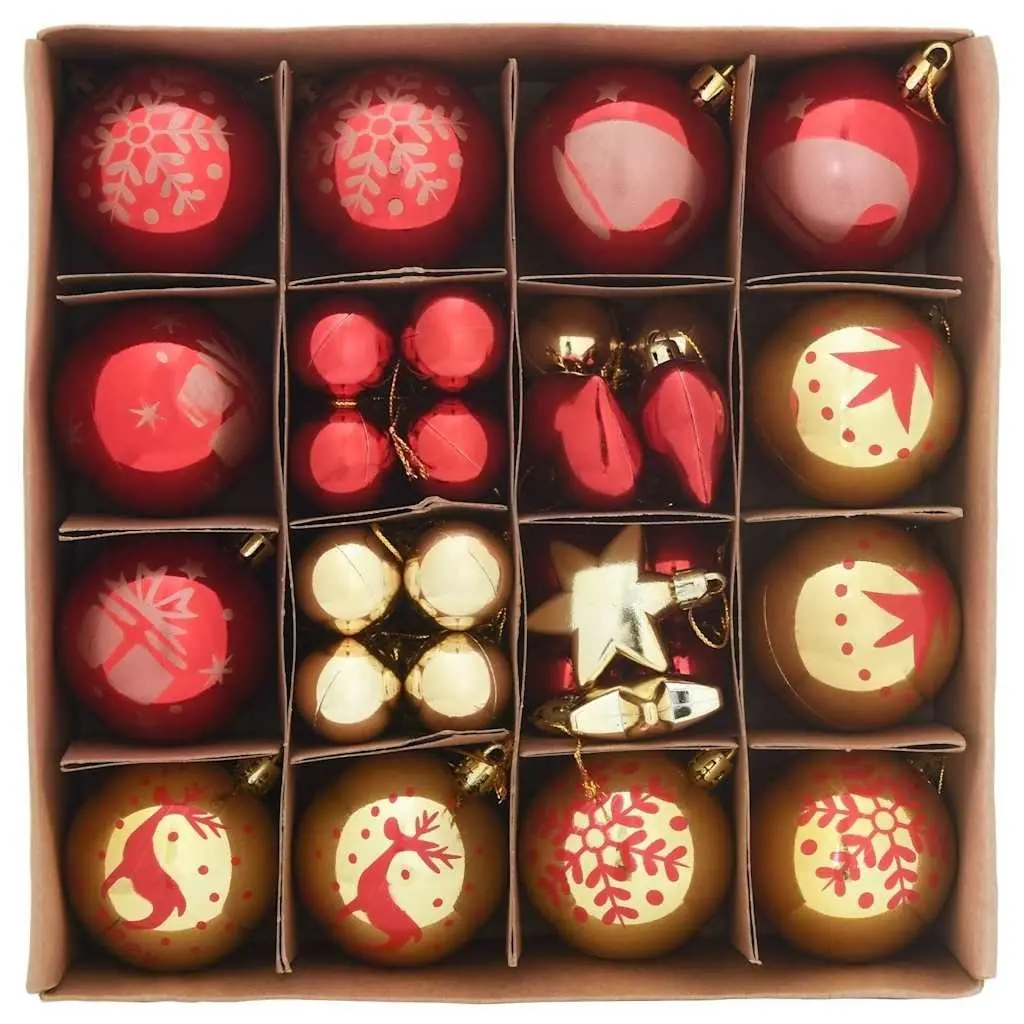 Christmas Bauble Set for Holiday Tree Decoration 6 cm Red Gold Plastic 40 Piece