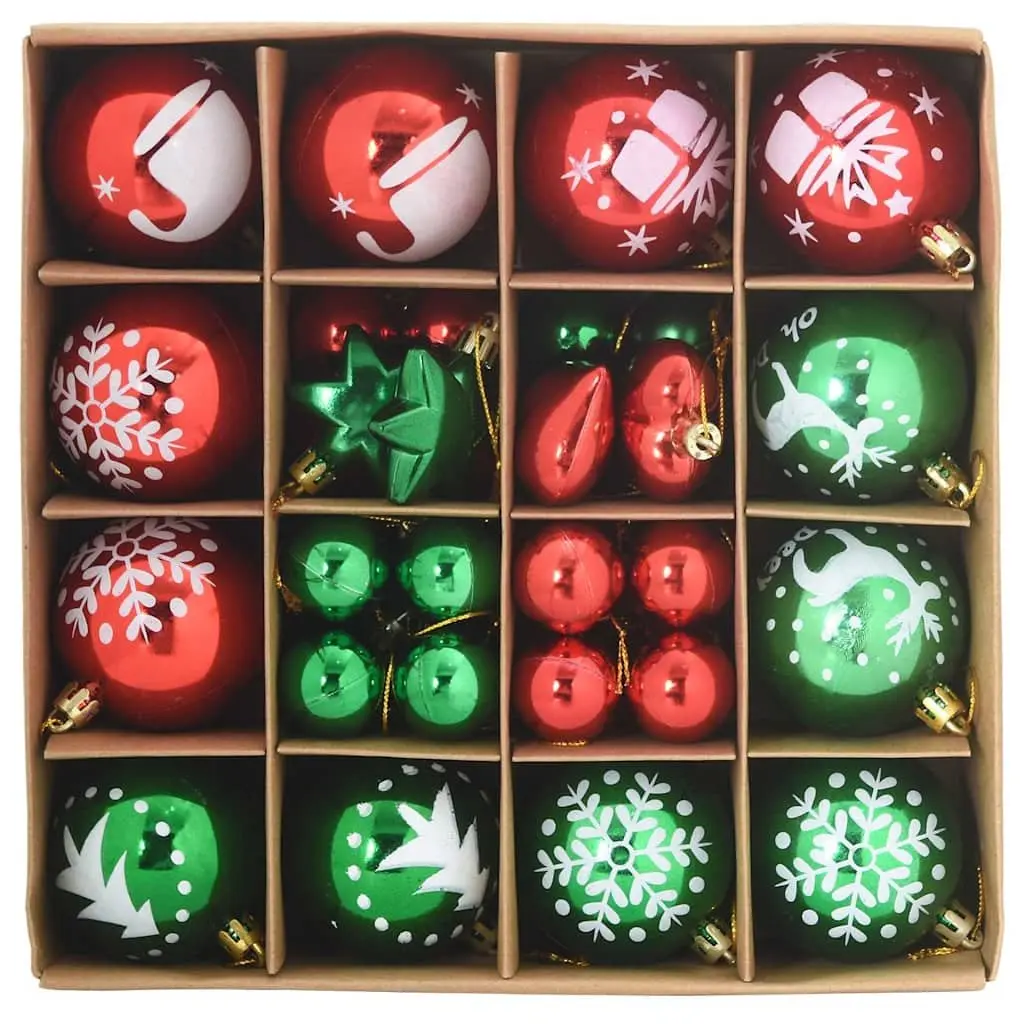 Christmas Bauble Ornament Set for Holiday Tree Decoration 6 cm Red Green 40 Pieces
