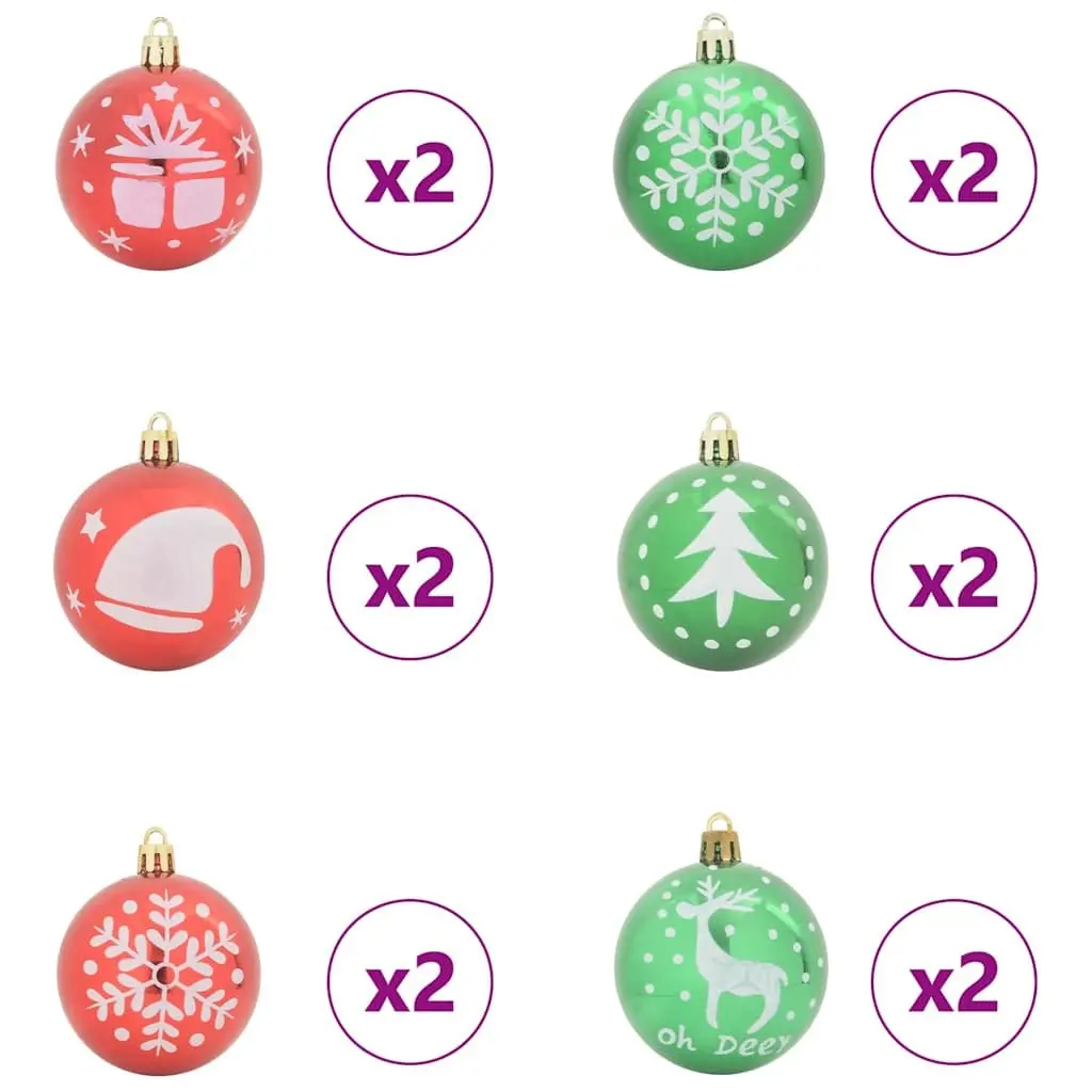 Christmas Bauble Ornament Set for Holiday Tree Decoration 6 cm Red Green 40 Pieces