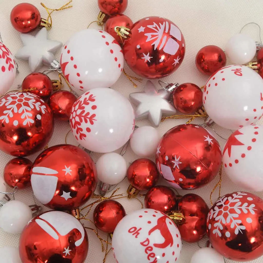 40 Piece Red White Plastic Bauble Set for Holiday Tree Decoration