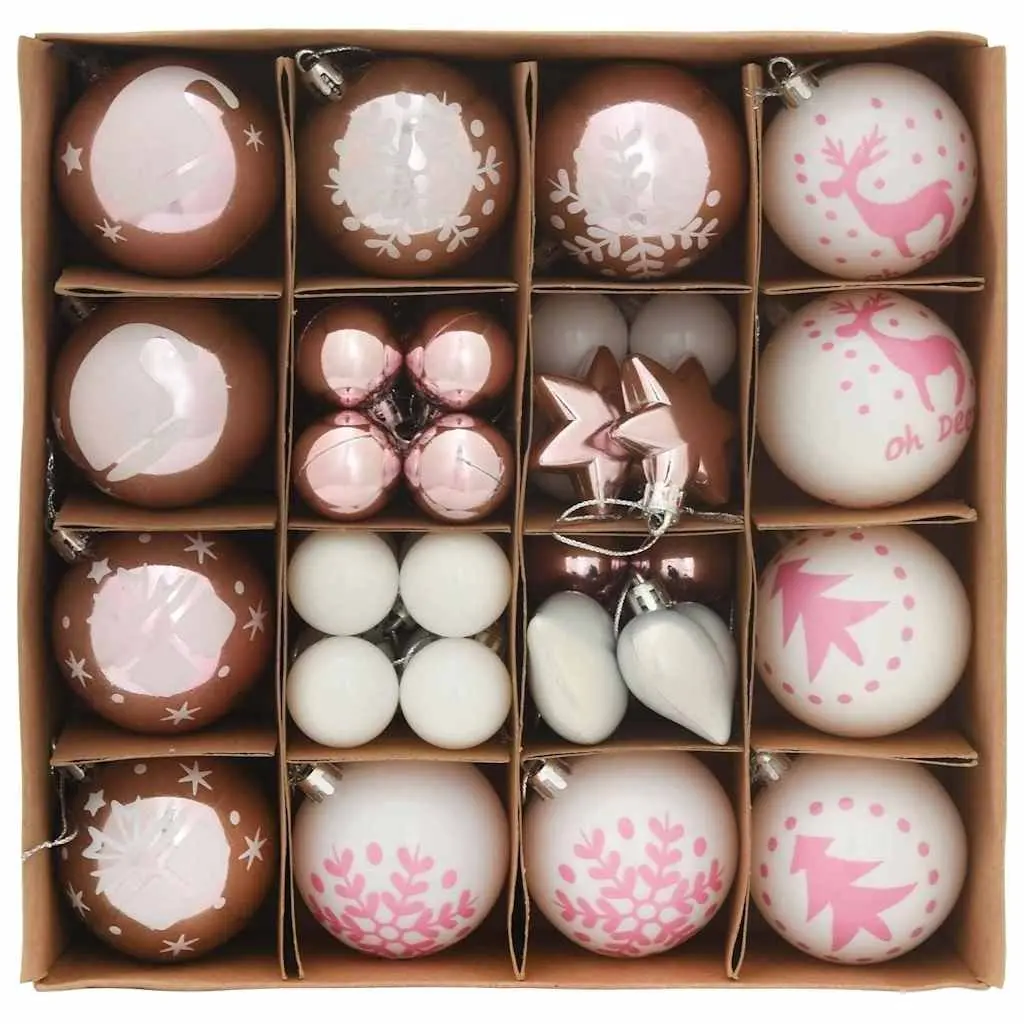 Christmas Bauble Ornaments for Holiday Tree 40 Piece Set White Pink Modern