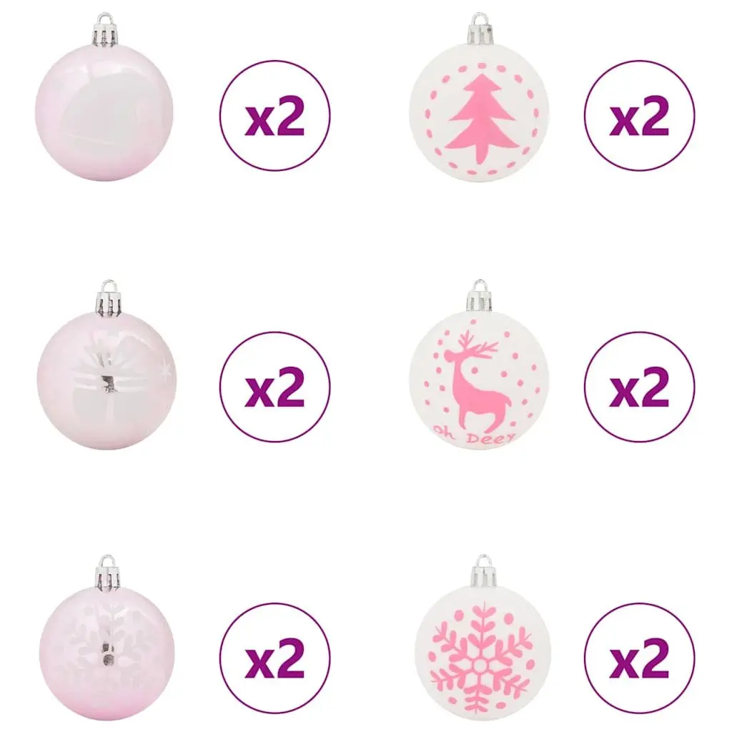 Christmas Bauble Ornaments for Holiday Tree 40 Piece Set White Pink Modern