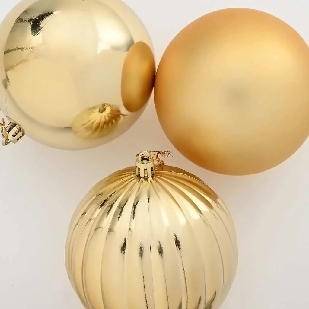 Christmas Bauble Set 3 Pieces Gold 25cm Plastic Ornaments with LEDs