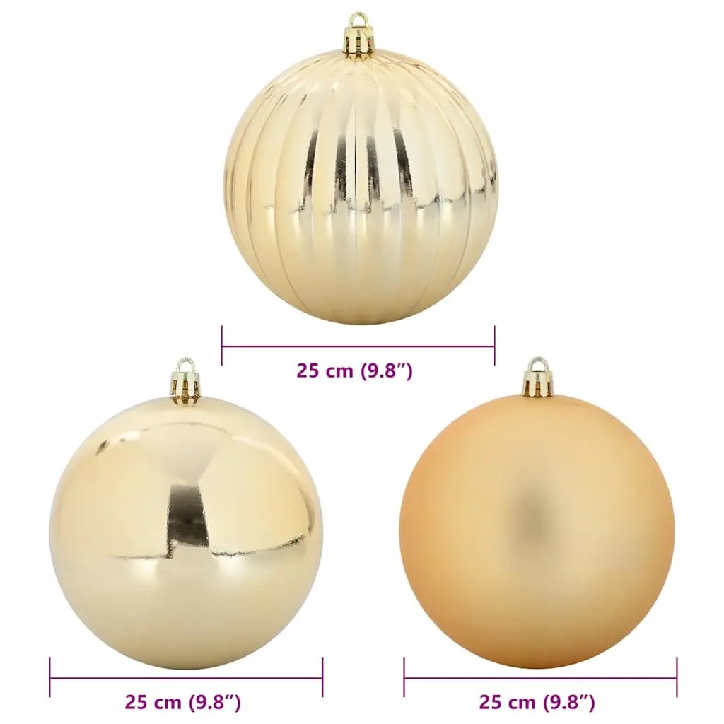 Christmas Bauble Set 3 Pieces Gold 25cm Plastic Ornaments with LEDs