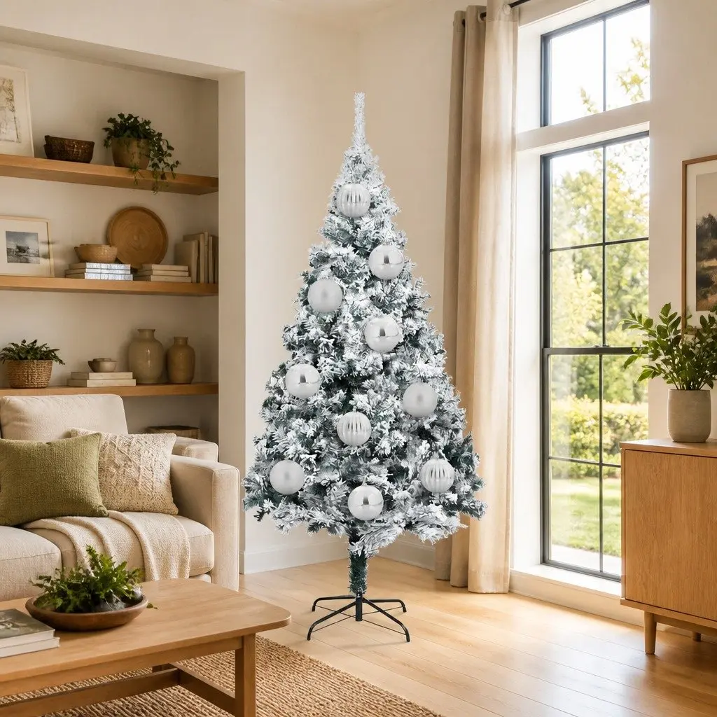 Christmas Bauble Set 3 Piece Silver 25cm Plastic Ornaments Modern Holiday Decor