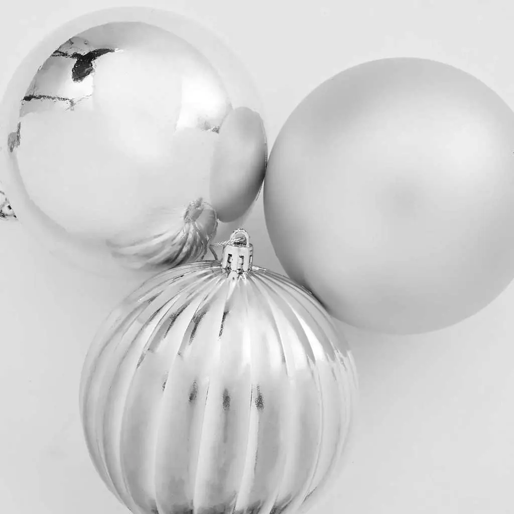 Christmas Bauble Set 3 Piece Silver 25cm Plastic Ornaments Modern Holiday Decor