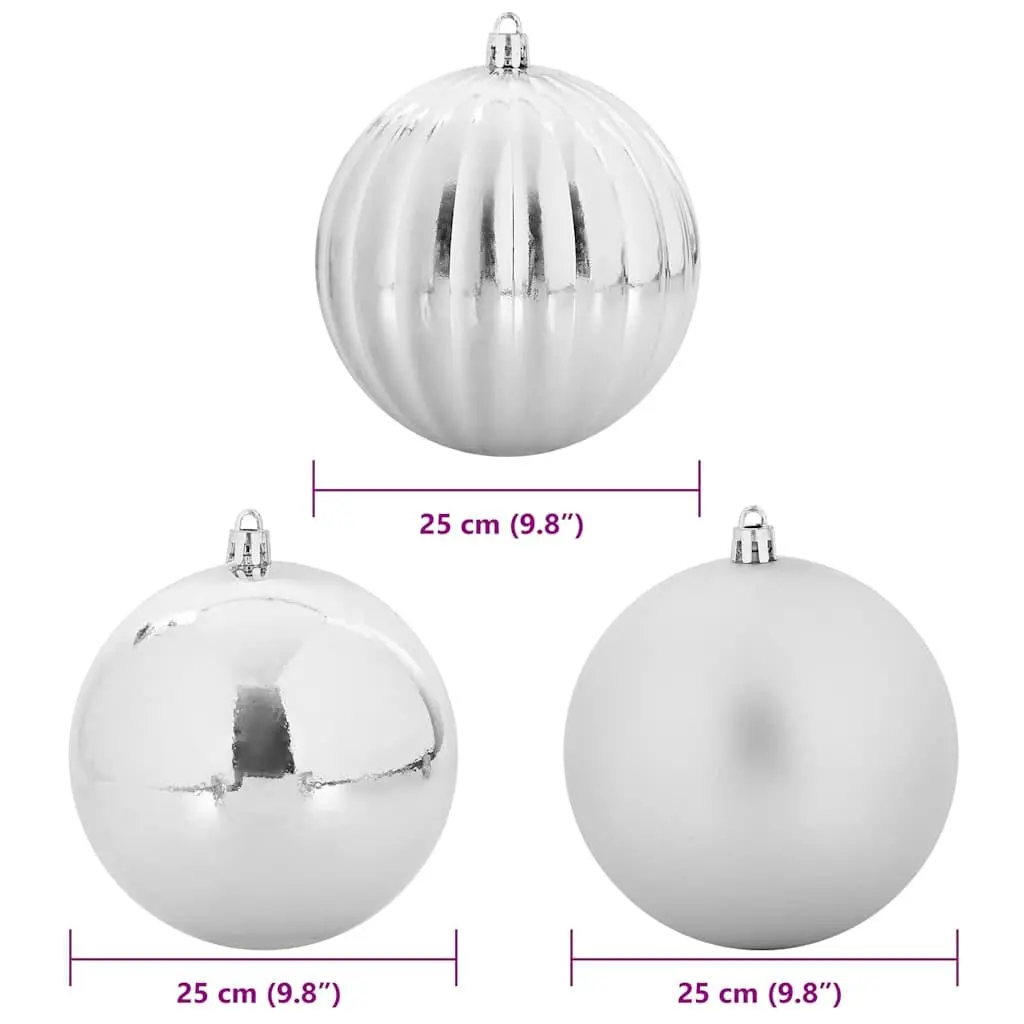 Christmas Bauble Set 3 Piece Silver 25cm Plastic Ornaments Modern Holiday Decor