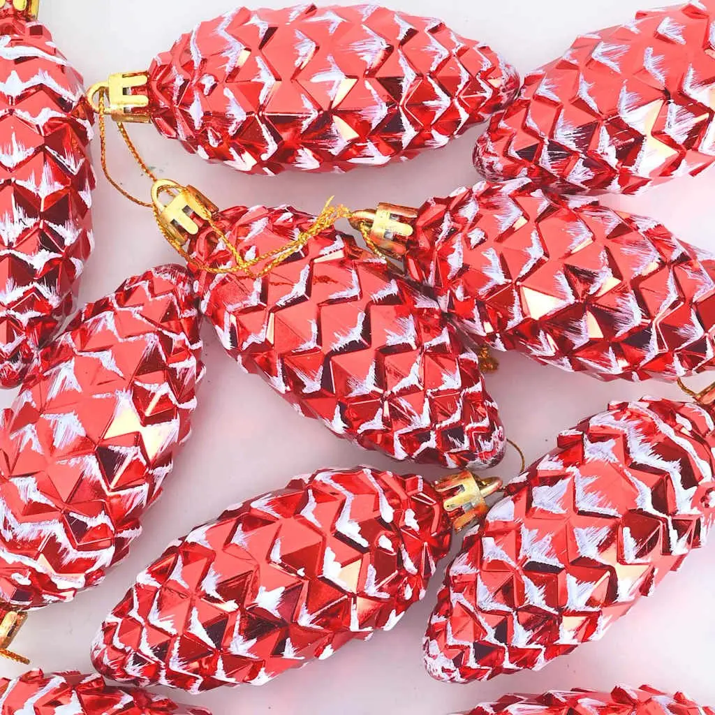 40 Red Plastic Pine Cone Ornaments