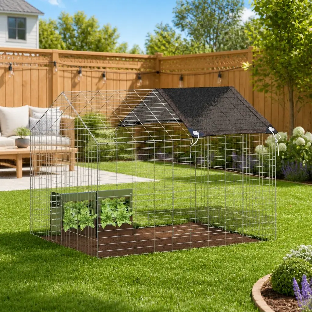 Rabbit Cage Outdoor Garden Silver Galvanised Steel 100 x 78 x 78 cm Bunny Home
