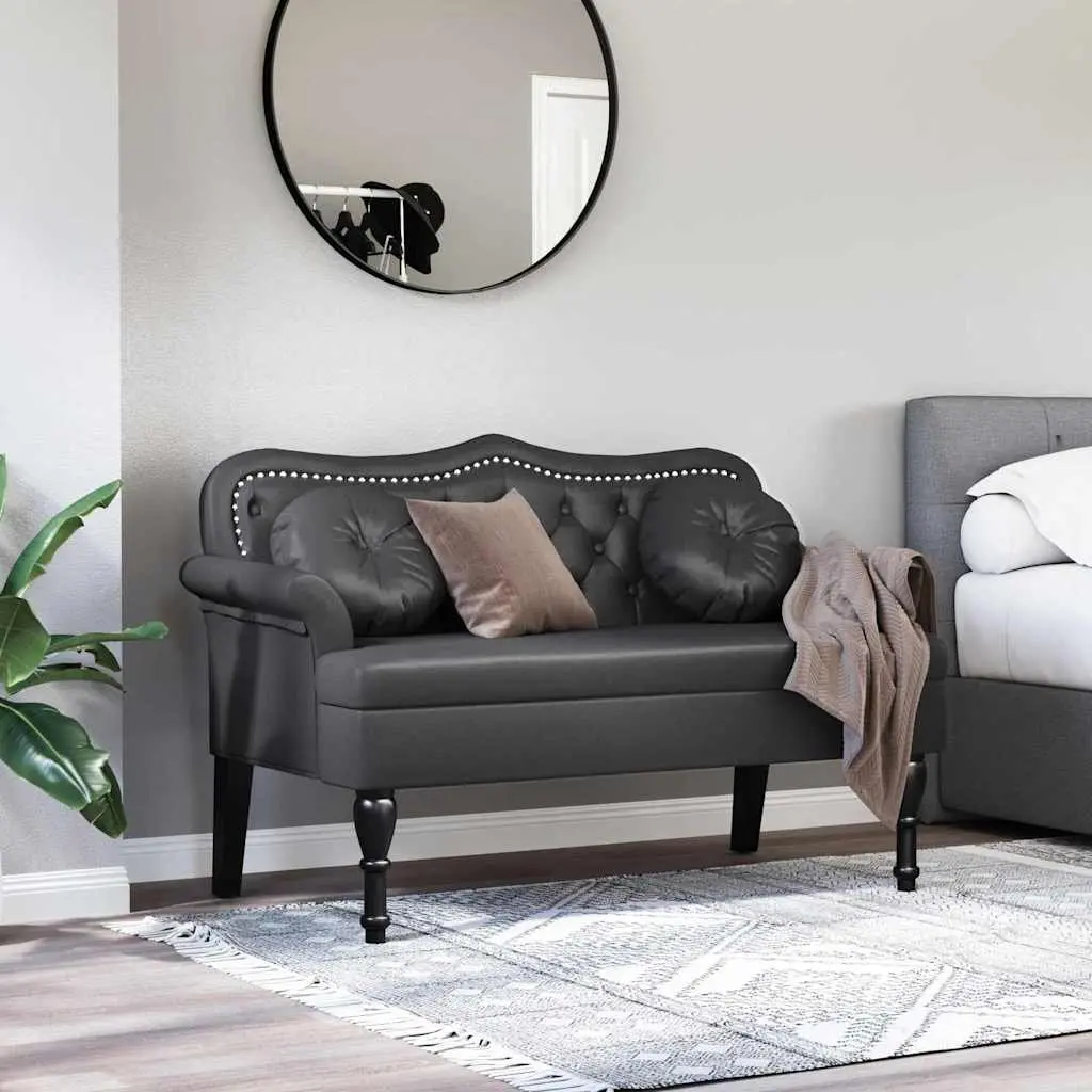 Chesterfield Bench Living Room Bedroom Black Faux Leather 1205 x 650 x 750 mm