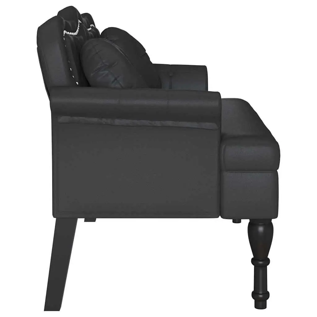 Chesterfield Bench Living Room Bedroom Black Faux Leather 1205 x 650 x 750 mm