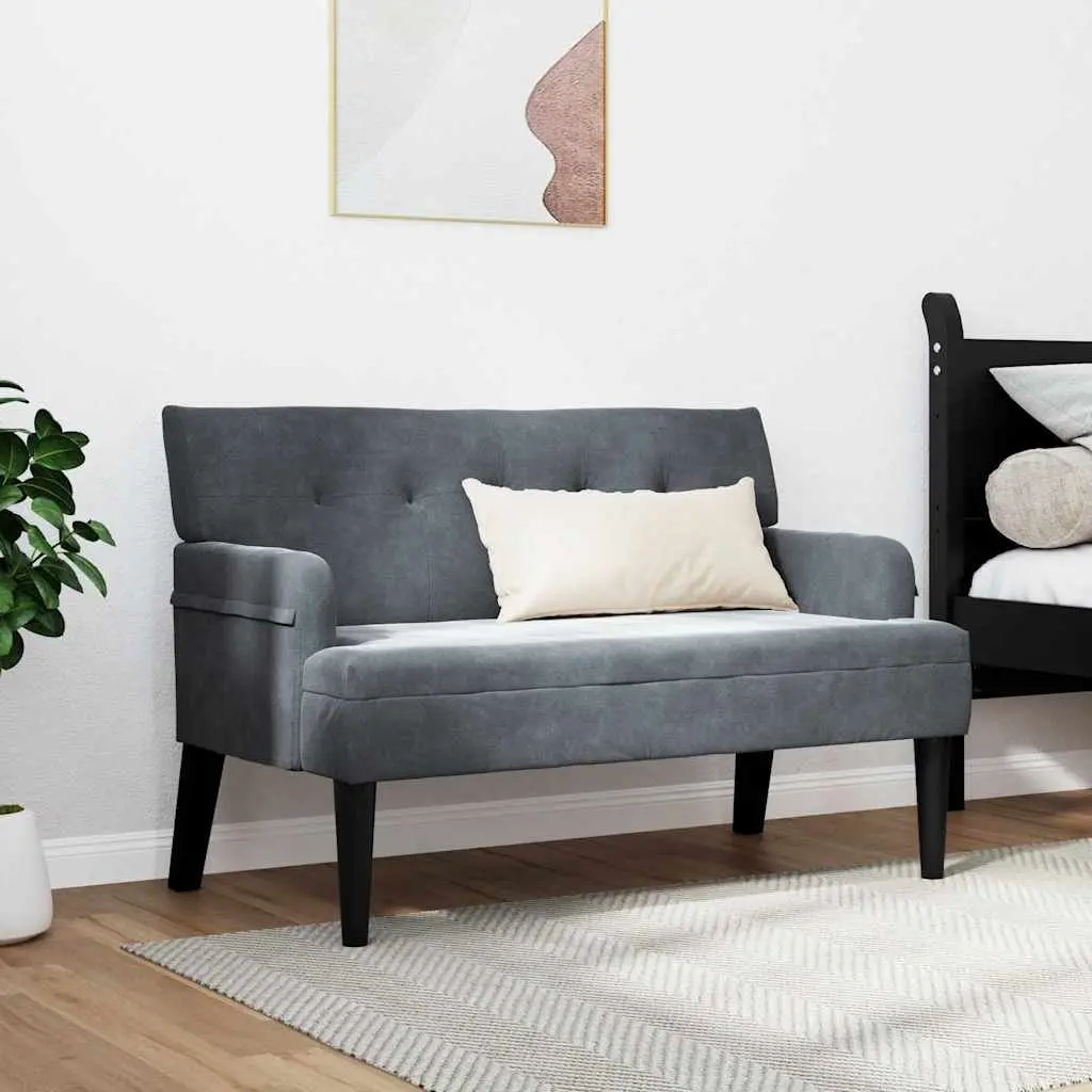 Chesterfield Bench Living Room Dark Grey Velvet Upholstered 112 x 65.5 x 75 cm