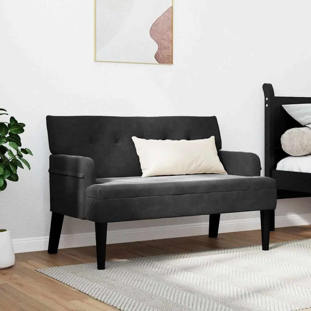 Chesterfield Bench Black Velvet Upholstered Rolled Armrests Modern Lounge