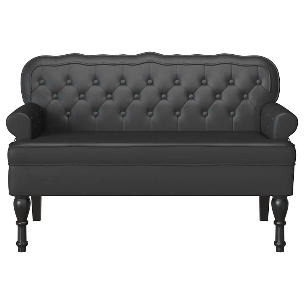 Chesterfield Bench Black Button Tufted Rolled Armrests Faux Leather Seating