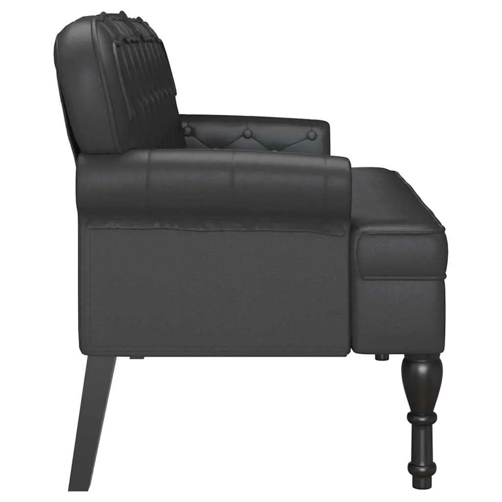 Chesterfield Bench Black Button Tufted Rolled Armrests Faux Leather Seating