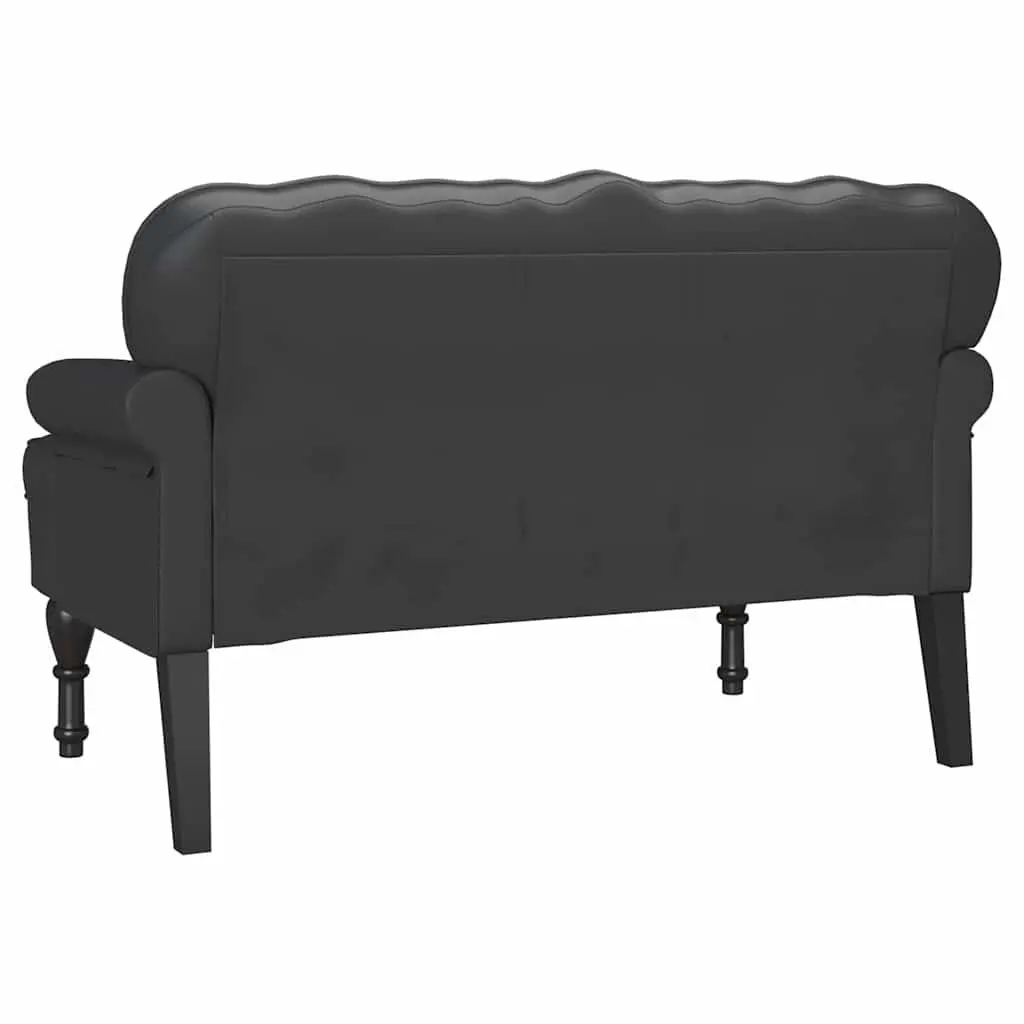 Chesterfield Bench Black Button Tufted Rolled Armrests Faux Leather Seating