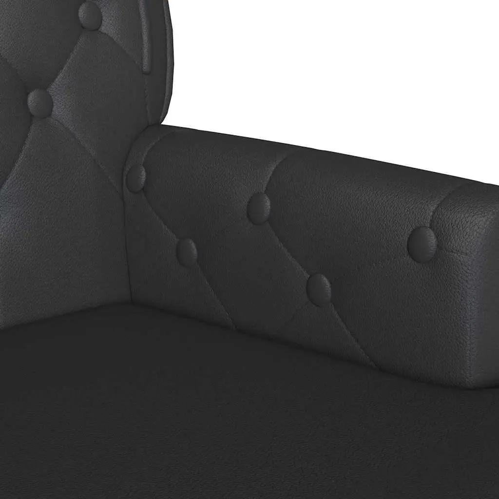 Chesterfield Bench Black Button Tufted Rolled Armrests Faux Leather Seating
