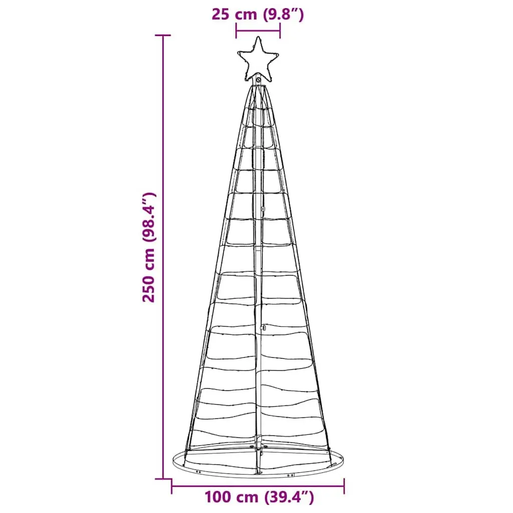 LED Christmas Tree Warm White 100x100x250cm Iron Frame 8 Flash Modes Indoor