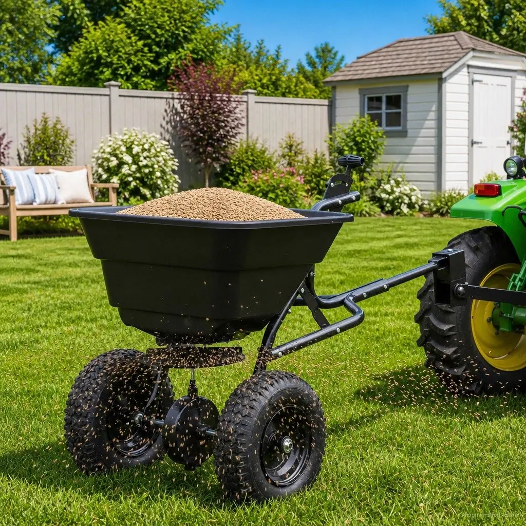 Spreader 53 x 108 x 74 cm Black Lawn Seed Fertiliser Garden Tool Outdoor