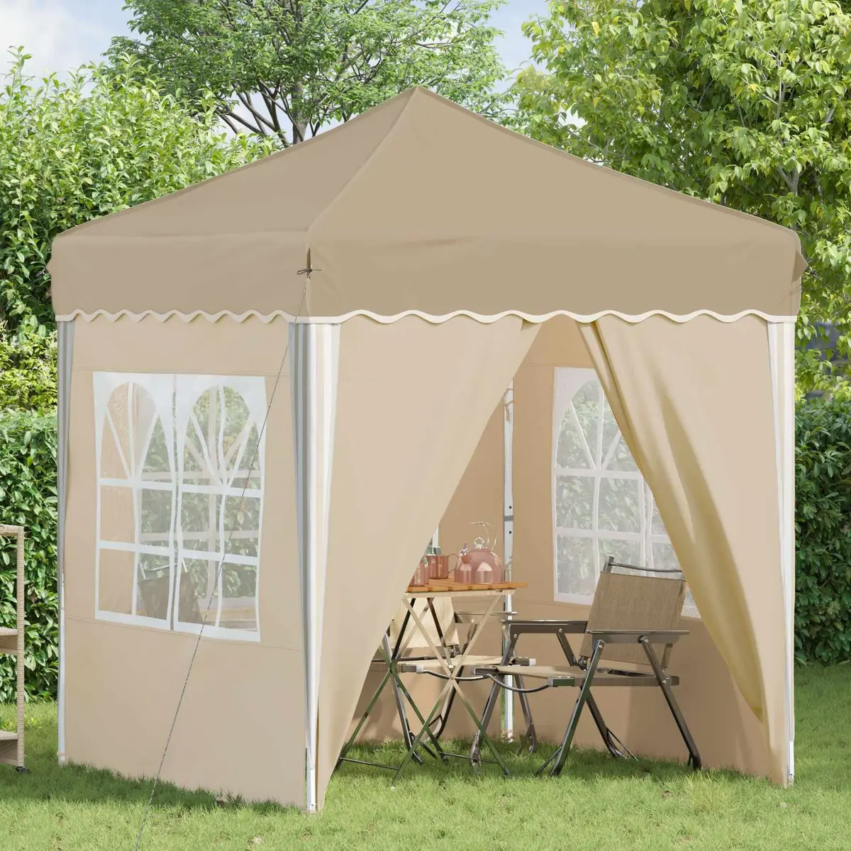 Pop-up Party Tent 195x195x245cm Outdoor Gazebo Cream Oxford Fabric Garden Canopy