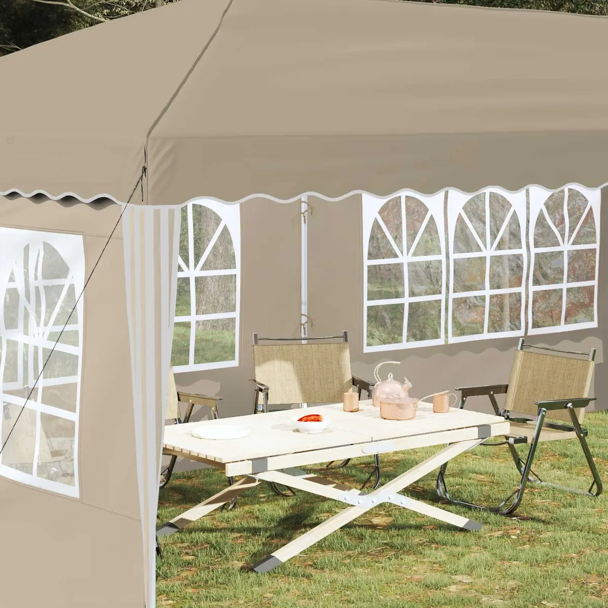 Pop-up Party Tent 575x289x245cm Cream Outdoor Canopy Gazebo Height Adjustable