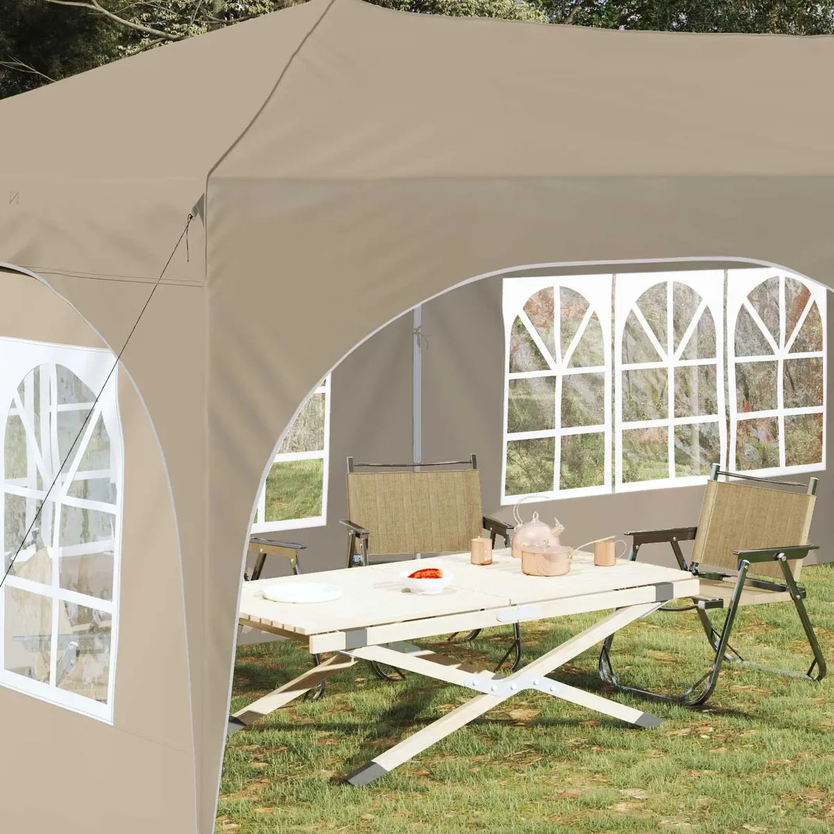 Pop-up Party Tent Outdoor Use 575x288x245cm Cream Oxford Fabric