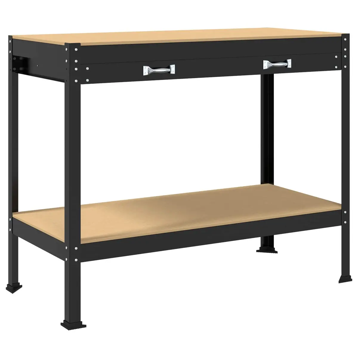 Workbench Black 114 x 54 x 91 cm Engineered Wood Metal Frame Pegboard Drawer