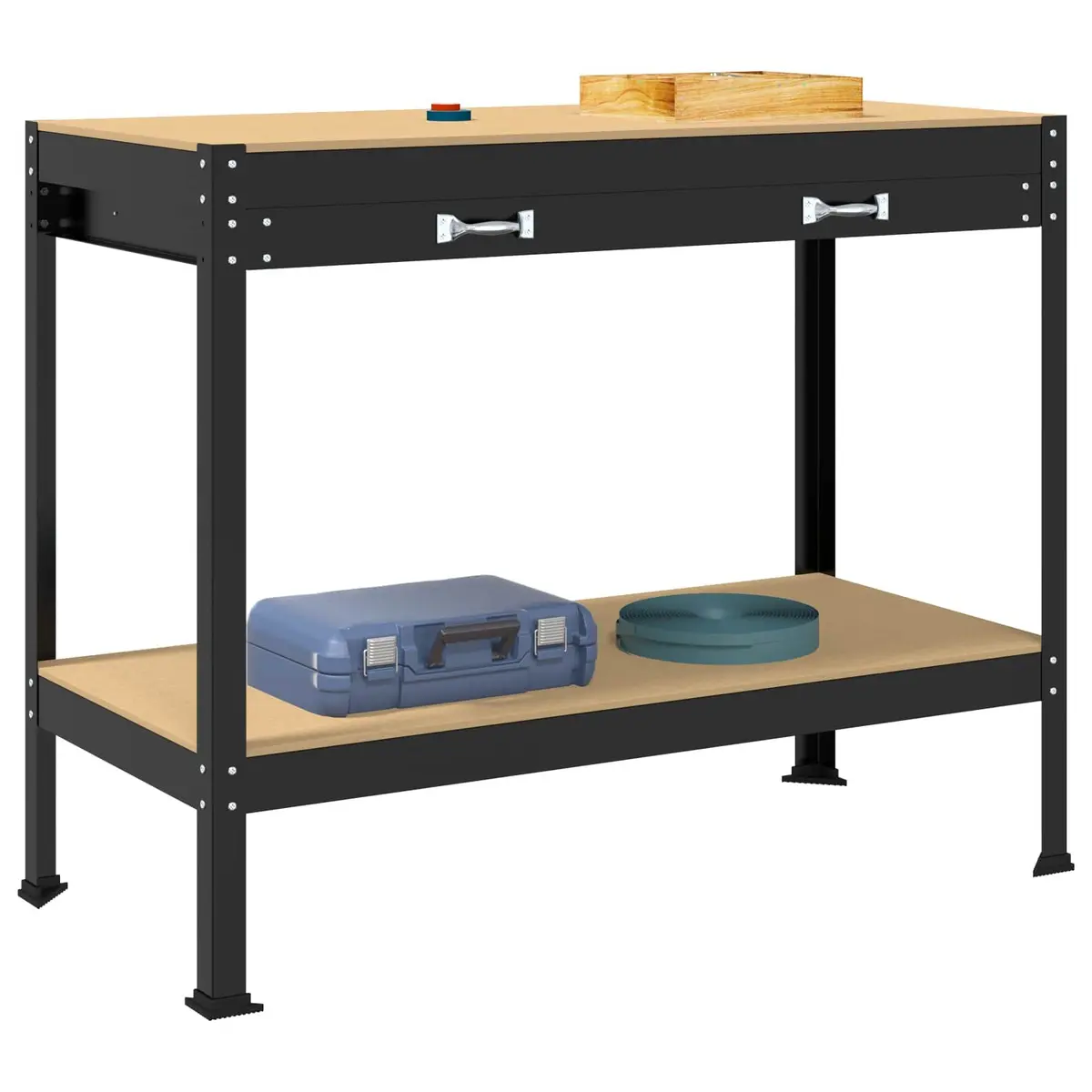 Workbench Black 114 x 54 x 91 cm Engineered Wood Metal Frame Pegboard Drawer