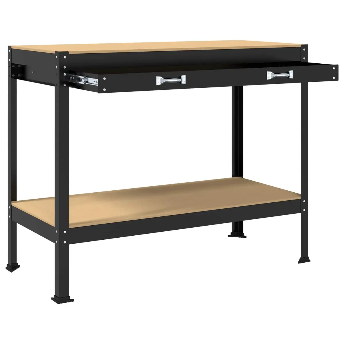 Workbench Black 114 x 54 x 91 cm Engineered Wood Metal Frame Pegboard Drawer